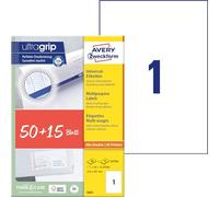 AVERY Zweckform 6603 - Etichette universali (50 più 15 etichette adesive extra, 210 x 297 mm, formato A4, carta opaca, stampabile, autoadesive, con ultragrip), 65 fogli, colore: Bianco
