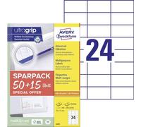 AVERY Zweckform 6605 adesivi per indirizzi (1.200 più 360 etichette adesive extra, 70 x 37 mm su A4, carta opaca, etichette del mittente stampabili, etichette autoadesive con ultragrip), 65 fogli,
