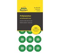 AVERY Zweckform 6943-2020 - Targhetta di prova annuale resistente 2020, autoadesiva, Ø 20 mm, 120 adesivi su 8 fogli, colore: Verde