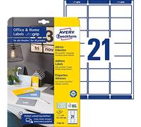AVERY Zweckform 7160-10 Etichette per indirizzi (210 etichette con ultragrip, 63,5 x 38,1 mm su A4, stampabili, autoadesive, per etichette del mittente, ideali per HomeOffice) 10 fogli, bianco