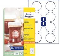 Avery Zweckform 5081 Jam Labels, A4, 80 Labels Removable, Ø 65 mm 10 Sheets Whit