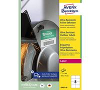 AVERY Zweckform Etichette resistenti in pellicola (400 adesivi, 105 x 74 mm su A4, autoadesive, per superfici difficili, stampabili per esterni, 50 fogli, colore: bianco