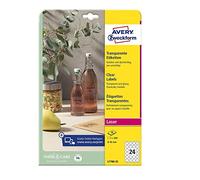 AVERY Zweckform Etichette trasparenti rotonde (300 punti adesivi, Ø 60 mm su A4, autoadesive, resistenti alle intemperie, etichettatura/adesivo per prodotto), 25 fogli, trasparenti