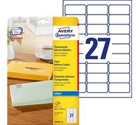 Avery Zweckform, J4721-25, 25 fogli, Etichette indirizzi, 63,5 x 29,6 mm. Colore: Trasparente