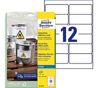 AVERY Zweckform J4776-10 - Etichette resistenti alle intemperie, 120 adesivi, 99,1 x 42,3 mm su A4, estremamente resistenti, autoadesive, impermeabili, resistenti, stampabili, 10 fogli, colore: Bianco