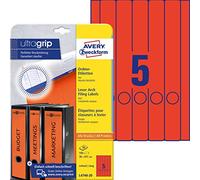 AVERY Zweckform L4748-20 - Etichette per raccoglitori (100 targhette per dorso con ultragrip, 38 x 297 mm su formato A4, stretto/lungo, autoadesive, assolutamente opache, stampabili, 20 fogli, rosso