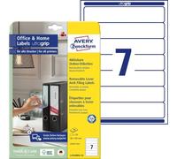 AVERY Zweckform L4760REV-10 - Etichette per raccoglitori (70 targhette per dorso con ultragrip, 38 x 192 mm su A4, rimovibili, strette/corte, autoadesive, opache, stampabili), 10 fogli, bianco