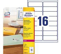 Avery Zweckform L7562-25 - Confezione da 400 etichette adesive per indirizzi su 25 fogli, dimensioni: 99,1 x 33,9 mm, colore: trasparente