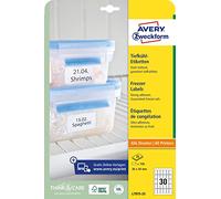 AVERY Zweckform L7975-25 - Etichette per congelatore (750 adesivi, 30 x 50 mm su A4, autoadesive, resistenti alle alte temperature e al congelatore, stampabili), 25 fogli, colore: bianco