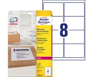 AVERY Zweckform L7993-25 Etichette di spedizione resistenti alle intemperie, Stampabili, Autoadesive, per buste DIN B4 / C4, 99,1 x 67,7 mm, 200 etichette totale, Bianco