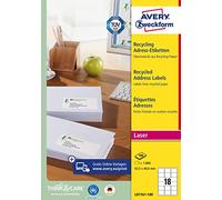 AVERY Zweckform LR7161-100 - Etichette riciclate (1.800 adesivi per indirizzi, 63,5 x 46,6 mm su A4, 100% carta riciclata, stampabili, autoadesive, per buste C6, 100 fogli, bianco naturale