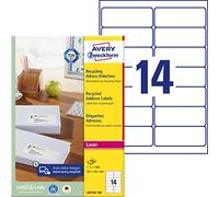 AVERY Zweckform LR7163-100 - Etichette riciclate (1.400 etichette per indirizzi, 99,1 x 38,1 mm su formato A4, carta riciclata al 100%, stampabili, autoadesive, per buste DIN lunghe), 100 fogli,