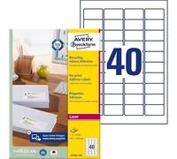 AVERY Zweckform LR7654-100 - Etichette riciclate (4.000 etichette per indirizzi, 45,7 x 25,4 mm su formato A4, carta riciclata al 100%, stampabili, autoadesive, per tutte le buste da lettera), 100