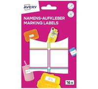 AVERY Zweckform NAME16C - Adesivi con nome per bambini, impermeabili, 16 pezzi (35 x 36 mm, pellicola autoadesiva, etichette con nome, etichette scrivibili, lavabili in lavastoviglie, per scuola