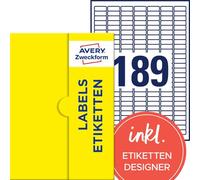 AVERY Zweckform P4911-10 - Etichette in pellicola resistente alle intemperie (1.890 etichette, 25,4 x 10 mm, formato A4, estremamente autoadesive, impermeabili, resistenti, stampabili per esterni), 10