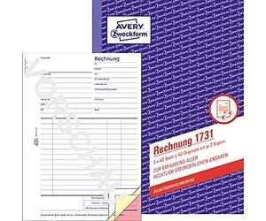 Avery Zweckform Quaderno per fatture con stampa della prima seconda e terza pagina, carta non carbone, formato A5, 3 x 40 pagine