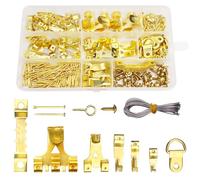 Avesteir 250 Pezzi Oro attaccaglie per quadri pesanti, picture hanging tool, ganci i dietro quadro, gancetti dentati in metallo con Anelli a D, Chiodi, Occhi a Vite, viti per gancio per dente di sega