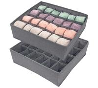 Avesteir Set di 2 organizer cassetti intimo, 24 Celle porta mutande da cassetto, Pieghevole organizzatore di biancheria intima, scatola porta calzini, per Reggiseni, Fazzoletti e Cravatte (Grigio)