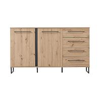 Avetrana - Sideboard in legno laminato di colore quercia Artisan e nero a 2 ante e 4 cassetti. Disponibile in diverse varianti. Dimensioni LAP 159x95x42 cm