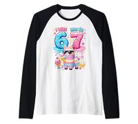 Avevo 6 Anni Ora Ho 7 Compleanno 67 Meme Llama Alpaca Lover Kids Maglia con Maniche Raglan