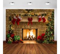 Avezano 2.5*1.8m Sfondo di camino di Natale, Natale Calze Albero Decorazione regalo Banner per feste, Vigilia di Natale Camino Fotografia Sfondo
