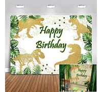 Avezano Dinosaur Theme Festa di compleanno Gold Green Safari Jungle T-Rex Sfondo Dinosaur Boy Birthday Party Decoration Banner for Photography Kids Photo Studio,2.2x1.5m