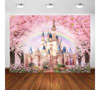 Avezano Fondale con castello floreale e castello delle principesse, rosa, sakura, foresta primaverile, fiori arcobaleno, fantasia, fiaba, paese delle meraviglie, sfondo per matrimoni, feste di