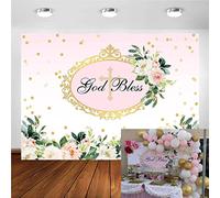 Avezano Fondale per la prima comunione, con scritta in lingua inglese "God Bless Baptism Flower" (2,1 x 1,5 m)