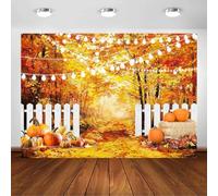 Avezano Sfondo autunnale con foresta, foglie d'acero, zucca, paesaggio autunnale, sfondo fotografico, decorazione per feste, accessori per foto (2,1 x 1,5 m)