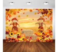Avezano Sfondo autunnale spaventapasseri, risaia, zucca, foglie d'acero, balle di fieno, sfondo fotografico, decorazione per feste, accessori per foto (2,1 x 1,5 m)