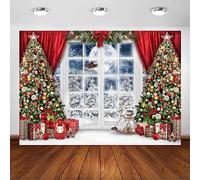 Avezano Sfondo con Finestra Invernale, Alberi, Decorazioni per Feste di Natale, Notte, Babbo Natale, Ritratto per Bambini, Sfondo Fotografico, Oggetti di Scena per Studio