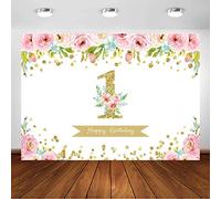 Avezano Sfondo foto 1 ° compleanno, 2.2*1.5m buon compleanno Principessa rosa Fiore Sfondo in studio fotografico Baby Child Fotografia Fotografia Accessori Photobooth