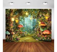 Avezano Sfondo fotografico con foresta incantata, fiaba, foresta primaverile, paese delle meraviglie, sfondo fotografico con funghi, decorazione per cabina fotografica (2,1 x 1,5 m)