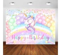 Avezano Sfondo Fotografico Con Unicorno per Ragazze, Arcobaleno, Nuvola, Festa di Compleanno, Torta, Striscione, Decorazione per Cabina Fotografica (2,1