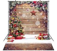 Avezano Sfondo fotografico natalizio rustico in legno con albero di Natale, idea regalo per famiglia, Natale, vacanze, feste, ritratti, scenografie per cabina fotografica (1,5 x 2,1 m)