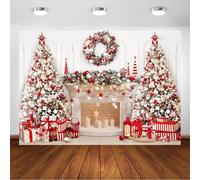 Avezano Sfondo natalizio rosso albero di Natale caminetto inverno sfondo foto di Natale famiglia bambini decorazioni per feste di Natale foto puntelli (3 x 2,1 m)