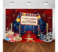 Avezano Sfondo per feste di compleanno con motivo Hollywood, tenda rossa, tappeto popcorn, decorazioni per feste, eventi, premi, cerimonie cinematografiche, sfondo fotografico, scenografia (2,1 x 1,5