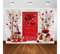 Avezano Sfondo per San Valentino con rose rosse, muro di mattoni bianchi, sfondo per addio al nubilato, compleanno, festa di nozze, decorazione per cabina fotografica (2,1 x 1,5 m)