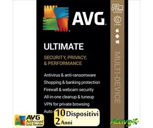 AVG ULTIMATE 2026 10 PC 2 anni | Internet Security, Tuneup, VPN, AntiTrack | ESD