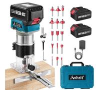 Avhrit Fresatrice verticale a batteria, 21V Fresa legno con 2PCS 4.0Ah Batterie, 33000 giri/min Fresatrice a motore senza spazzole, 6 velocità Trimmer con 15 Pinze Mandrini 1/4"