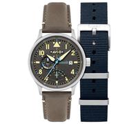 AVI-8 Hawker Hurricane Mckellar Orologio da uomo 44 mm Dual Time con cinturino in pelle AV-4101, Grigio cenere., Cinturino