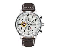 AVI-8 Mens 42mm Hawker Hurricane Classic Chronograph Classic White Japanese Quartz Pilot Watch with Leather Strap AV-4011-01