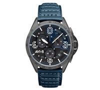 AVI-8 Mens 43mm P-51 Mustang Blakeslee Chronograph Blue Japanese Meca-Quartz Pilot Watch with Leather Strap AV-4077-04