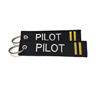 Aviamart®, portachiavi pilota per i primi ufficiali e capitani, set da 2 pezzi, multicolore, Pilot 2 Righe Oro (Nero) - AVMZ-2-PILOT-2-GLD