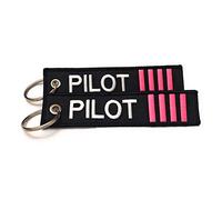Aviamart®, portachiavi pilota per i primi ufficiali e capitani, set da 2 pezzi, multicolore, Pilot 4 strisce rosa (Nero) - AVMZ-2-PILOT-4-PINK