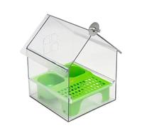 Avian Feeding Shelter - Clear Seed Holder System, Ornamental Yard Supply, Acrylic Nector Container Unit | Suction Glass Mounted Grain Dispenser, Sparrow Parrot Bath Bowl for Terrace Rail Lawn Habitat