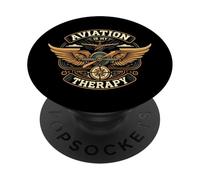 Aviation Is My Therapy Pilot Airplane Flying Design PopSockets PopGrip Adesivo