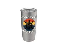 Aviator Mechanic Retro Aircraft Engine Aviation Bicchiere termico in acciaio inox doppia parete
