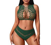 Avidlove Lingerie sexy da donna in rete Negligee Hollow Babydoll Mesh Lingerie due pezzi biancheria intima sexy set taglia unica intimo rave festival outfit, verde, M