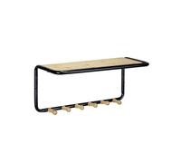 Avilia Appendiabiti a Muro con Mensola - Appendiabiti da Parete con Ganci e Scaffale Portaoggetti, in Bambù e Metallo, 58x26x26cm, Nero e Marrone